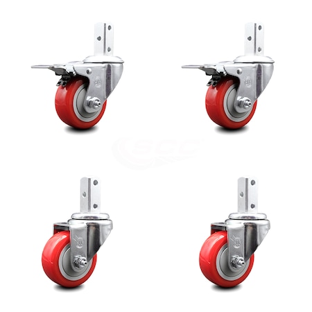 Service Caster 3 Inch Red Poly Swivel 3/4 Inch Square Stem Caster Total Lock Brakes SCC, 2PK SCC-SQTTL20S314-PPUB-RED-34-2-S-2